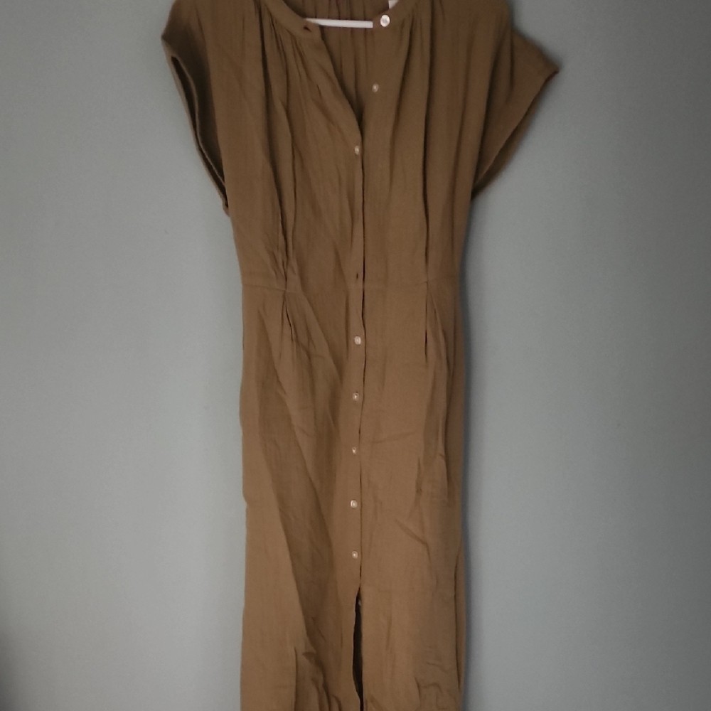 GAP Brown Buttoned Midi Dress with Dolman Cap Sleeves
